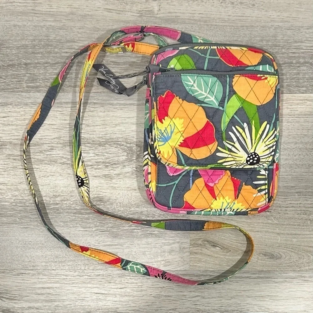 Vera Bradley Jazzy Blooms Bright Small Multi Compartment Crossbody Bag Purse